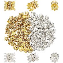 SUNNYCLUE 1 Box 100Pcs 2 Colors Brass Rhinestone Bead Caps Double Filigree Flower Beads Cap Petal Spacer Cubic Zirconia Flower Caps for Jewelry Making Bracelets Earrings Supplies DIY Adult Women