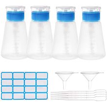 BENECREAT 4 Pack 180ml(6oz) Push Down Empty Bottle Liquid Pump Dispenser Bottles with Droppers, Hoppers and Label for Makeup Remover, Nail Polish Remover, Alcohol and Cleaning Liquid