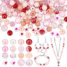 PandaHall Elite 480pcs Pink Acrylic Beads, 16 Style 6mm 8mm 10mm Transparent Crackle Bead Round Loose Beads Spacers Flat Round Heart Beads for Valentine Boho Bracelets Necklaces Jewelry Making Christmas