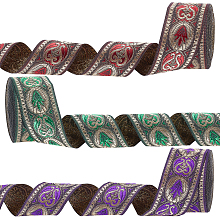 PandaHall Elite 3Pcs 3 Colors Ethnic Style Embroidery Polyester Ribbons, Jacquard Ribbon, Tyrolean Ribbon, Garment Accessories, Oval Pattern, Mixed Color, 36958 inch(34mm), about 7.66 Yards(7m)/pc, 1pc/color