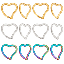 Beebeecraft 36Pcs 3 Colors 304 Stainless Steel Linking Rings, Heart, Mixed Color, 14.5x15x1.5mm, Inner Diameter: 9.5~12x10~11.8mm, 12pcs/color