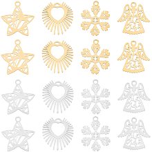 DICOSMETIC 16pcs 4 Styles 2 Colors 201 Stainless Steel Christmas Snowflake Charms Star Pendants Angel Charms Heart Pendants Laser Cut Pendants with Loop for Jewelry Making,Hole:1mm/1.4mm