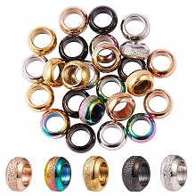 Honeyhandy 25Pcs 5 Colors Ion Plating(IP) Frosted 201 Stainless Steel European Beads, Large Hole Beads, Rondelle, Mixed Color, 8x4mm, Hole: 5mm, 5pcs/color