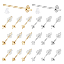 Unicraftale 200Pcs 2 Color 304 Stainless Steel Stud Earring Findings, for Half Drilled Beads, with 300Pcs Plastic Ear Nuts, Golden & Stainless Steel Color, 14x3mm, Pin: 0.6mm, 100pcs/color