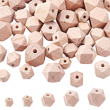 PandaHall Elite 50Pcs 5 Style Natural Unfinished Wood Beads, Wooden Large Hole Beads, Octagon, BurlyWood, 10pcs/style