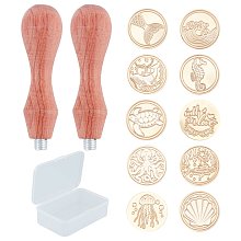 CRASPIRE DIY Scrapbook, Brass Wax Seal Stamp and Wood Handle Sets, Golden, 10pcs/box