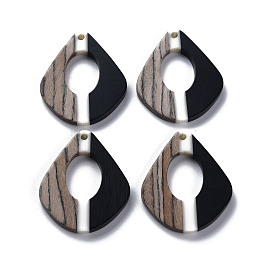 Honeyhandy Opaque Resin & Walnut Wood Pendants, Rhombus, Black, 28x23x3mm, Hole: 2mm