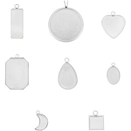 Unicraftale 304 Stainless Steel Pendant Cabochon Settings, Plain Edge Bezel Cups, Mixed Shapes, Stainless Steel Color, 48pcs/set