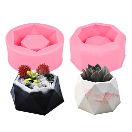 Olycraft Food Grade DIY Silicone Flowerpot Molds, Fondant Molds, Baking Molds, Chocolate, Candy, Biscuits, Soap, UV Resin & Epoxy Resin Jewelry Making, Octagon, Pink, 87x87x43mm; Inner Size: 65x65mm;  85x73mm; Inner Size: 65x73mm; 2pcs/set