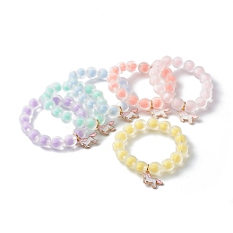 Honeyhandy Bead in Bead Transparent Acrylic Pumpkin Beads Stretch Bracelet for Kid,  with Alloy Enamel Unicorn Pendants, Mixed Color, Inner Diameter: 1-3/4 inch(4.5cm)