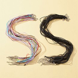 20Pcs 2-Strand Waxed Cord Necklace Making, with Organza Ribbon & Iron Findings, 2Pcs Metallic Wire Twist Ties, Mixed Color, 17 inch(43.2cm)