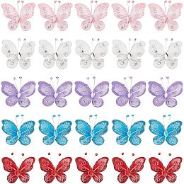 GORGECRAFT 25PCS 5 Colors Organza Butterflies with Wire & Rhinestones Fabric Butterfly Decoration Glitter Nylon Mesh Butterflies Lace Trims for Wedding Party Clothing Ornaments DIY Crafts