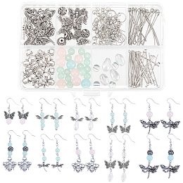 SUNNYCLUE 1 Box DIY 10 Pairs Butterfly Charms Alloy Dragonfly Charms Earring Making Kit Insect Charms for Jewelry Making Bee Charms Faceted Teardrop Beads Earrings Hooks Craft Adult Starters Women