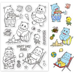 GLOBLELAND Summer Beach Hippo Silicone Clear Stamps Transparent Stamps for Holiday Greeting Cards Diary Joural Making DIY Scrapbooking Photo Album Decoration Paper Craft