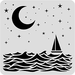 BENECREAT Ocean Theme PET Plastic Drawing Templates, 12"x12" Wave Moon Painting Template Stencil for Scrabooking Card Making, DIY Wall Floor Decoration