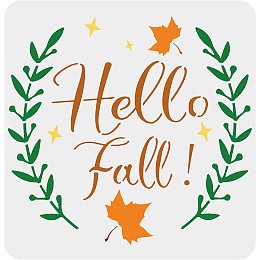 FINGERINSPIRE Hello Fall Stencil 11.8x11.8inch Fall Sign Stencils Plastic Maple Leaves Stencil Reusable Hello Fall Branches Stars Pattern Stencils for Painting on Wood, Floor, Wall and Tile