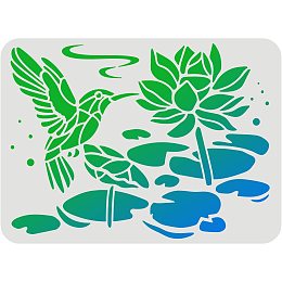 FINGERINSPIRE Hummingbirds Lotus Flower Stencil 11.7x8.3 inch Large A4 Reusable Drawing Template Flexible Sheets DIY T-Shirt Paint Vinyl for Painting Drawing on Wood, Floor, Wall and Tile