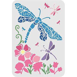 FINGERINSPIRE Dragonfly Stencil 11.7x8.3 inch, Reusable DIY Art and Craft Stencil Beautiful Dragonfly and Flowers Pattern Drawing Stencil, Large Stencils for Painting on Wood, Wall, Floor, Fabric