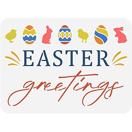 FINGERINSPIRE Easter Theme Stencil 11.7x8.3 inch Easter Greeting Stencil Template Bunny Eggs Painting Stencil Plastic Chick Eggs Pattern Painting Stencil Reusable Stencil for Easter Home Decor