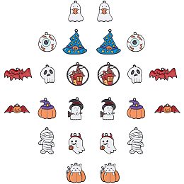 SUNNYCLUE 24 Pcs 12 Styles Halloween Theme Alloy Enamel Pendants Pumpkin Ghost Magic Hat Enamel Charms Pendants Halloween Decorations Charms for DIY Halloween Jewelry Necklace Bracelet Accessories