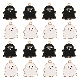 8Pcs 2 Colors Alloy Enamel Pendants, Halloween, Ghost, Light Gold, Mixed Color, 22x18x1.5mm, Hole: 2mm, 4pcs/color