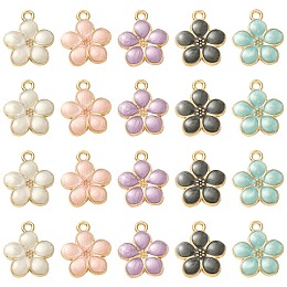 Honeyhandy 20Pcs 5 Colors Light Gold Plated Alloy Enamel Pendants, Flower, Mixed Color, 17x14.5x1.5mm, Hole: 1.6mm, 4pcs/color