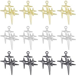 SUPERFINDINGS 24Pcs 3 Colors Rack Plating Alloy Star Pendants North Star Charm Pendants Pentagram Charms for DIY Bracelet Necklace Earring Keychain Making, Hole:1.8mm