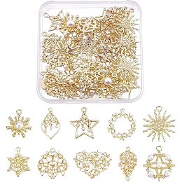 AHANDMAKER 40 Pcs Hollow Dangle Charms with Small Pearl, 10 Style Pearl Flower Star Heart Sun Leaf Shape Embellishments Charms with Imitation Pearl for DIY Jewelry Making Bracelet Necklace Earring