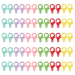 PandaHall Elite 60Pcs 6 Colors Spray Painted Eco-Friendly Alloy Lobster Claw Clasps, Mixed Color, 12.5x8x3mm, Hole: 1.2mm, 10pcs/color