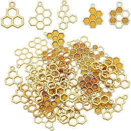 SUNNYCLUE 1 Box 60Pcs 5 Styles Bee Charms Honeycomb Charms Bulk Honeycomb Enamel Charm Mini Honeycomb Charm Hollow Sweet Honey Charms for Jewelry Making Charms DIY Earrings Bracelet Necklace Supplies