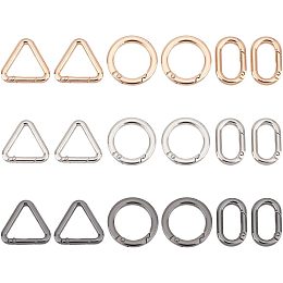 WADORN 18pcs Spring Gate Rings, 3 Colors Snap Hook Clasp Buckle 31.5mm/34.5mm/35mm Spring Opening Snap Trigger Clip for DIY Keychains Purse Jewelry Craft Making Accessories (Oval, Triangle, Round)