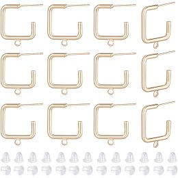 BENECREAT 16Pcs 18K Gold Plated Square Earring Studs Brass Open Hoop Earring Stud with Loops and 40Pcs Plastic Ear Nuts for DIY Jewelry Making Findings, 19x16x2mm