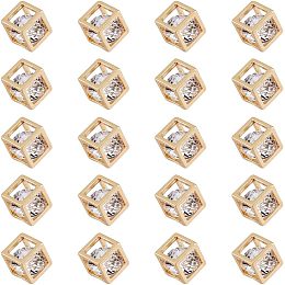 DICOSMETIC 20Pcs 3D Cube Charms Diamond Cube Charms Clear CZ Charms 18K Gold Plated Rhinestone Cube Hanging Ornament Birth Stone Jewelry Women Brass Charms for DIY Jewelry Making Craft