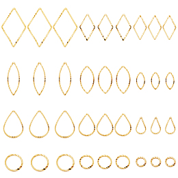 SUPERFINDINGS 120Pcs 4 Style Brass Linking Rings Charms Golden Open Bezel Charms Connectors Blank Frame Hollow Pendants for Dangle Beading Hoop Jewelry Making