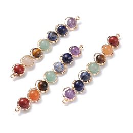 Honeyhandy Natural Green Aventurine & Rose Quartz & Red Agate & Tiger Eye & Amethyst Links Connectors, with Real 18K Gold Plated Copper Findings, Strip, 85~90x11x8.5mm, Hole: 2~2.5mm