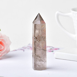 Honeyhandy Point Tower Natural Smoky Quartz Home Display Decoration, Healing Stone Wands, for Reiki Chakra Meditation Therapy Decos, Hexagon Prism, 50~60mm