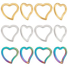 Beebeecraft 36Pcs 3 Colors 304 Stainless Steel Linking Rings, Heart, Mixed Color, 14.5x15x1.5mm, Inner Diameter: 9.5~12x10~11.8mm, 12pcs/color