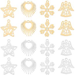 DICOSMETIC 16pcs 4 Styles 2 Colors 201 Stainless Steel Christmas Snowflake Charms Star Pendants Angel Charms Heart Pendants Laser Cut Pendants with Loop for Jewelry Making,Hole:1mm/1.4mm