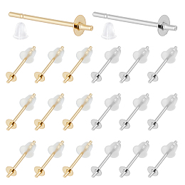 Unicraftale 200Pcs 2 Color 304 Stainless Steel Stud Earring Findings, for Half Drilled Beads, with 300Pcs Plastic Ear Nuts, Golden & Stainless Steel Color, 14x3mm, Pin: 0.6mm, 100pcs/color