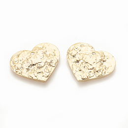 Honeyhandy Brass Hammered Pendants, Heart, Nickel Free, Real 18K Gold Plated, 17x20x1.5mm, Hole: 1mm