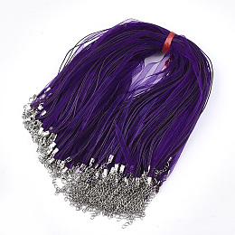 Honeyhandy Waxed Cord and Organza Ribbon Necklace Making, with Iron Lobster Claw Clasps, Platinum, Dark Violet, 17.6 inch~17.8 inch(45~455cm), 7mm