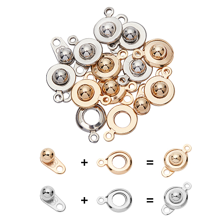 Unicraftale 304 Stainless Steel Snap Clasps, Golden & Stainless Steel Color, 15~15.5x9~10x5mm, Hole: 1.5~1.8mm, 2 colors, 6sets/color, 12set/box