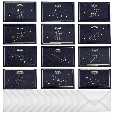 CHGCRAFT PVC Envelope and Constellation Pattern Greeting Cards Sets, for Valentine's Day Birthday Thanksgiving Day, Black, 125x78x0.6mm, 12sets/bag