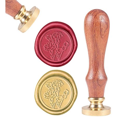 CRASPIRE Wax Seal Stamp, Sealing Wax Stamps Dianthus Caryophyllus Retro Wood Stamp Wax Seal 25mm Removable Brass Seal Wood Handle for Envelopes Invitations Wedding Embellishment Bottle Decoration