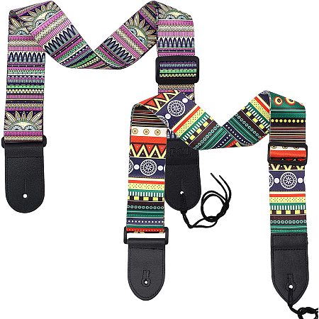 CHGCRAFT 2 Style 31-56Inch Length Adjustable Guitar Strap Polyester Guitar Strap with PU Leather End for Acoustic Electric Bass Guitar Musical Instrument Accessories,2.3Inch Wide