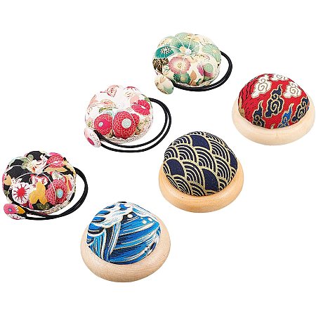 NBEADS Needle Cushion Sets, 3 Pcs Wrist Strap Pin Cushions and 3 Pcs Wooden Base Ball Shaped Cotton Needle Cushion for Sewing Accessories