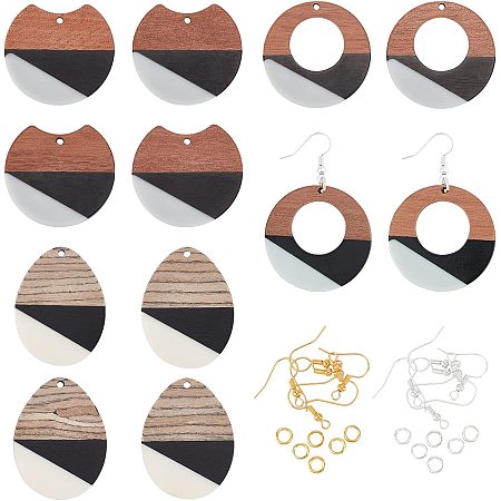 OLYCRAFT 12Pcs Resin Wooden Earring Pendants Irregular Resin Walnut Wood Earring Findings Vintage Resin Wood Statement Earring with 12Pcs Hooks and 12Pcs Jump Ring for Earring Making - Mixed Colors