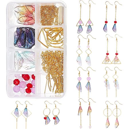 SUNNYCLUE 1 Box DIY Make 10 Pairs Wings Beads Earring Making Kit Including Butterfly Wing Resin Pendants Geometric Linking Rings Glass Beads for Women Adults DIY Earring Jewellery Making