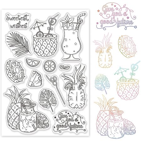 GLOBLELAND Summer Drink Pineapple Clear Stamps Transparent Silicone Stamp for Card Making Decoration and DIY Scrapbooking