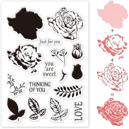 GLOBLELAND Roses and Leaves Silicone Clear Stamps Transparent Stamp for Christmas Birthday Valentine's Day Cards Making DIY Scrapbooking Photo Album Decoration Paper Craft